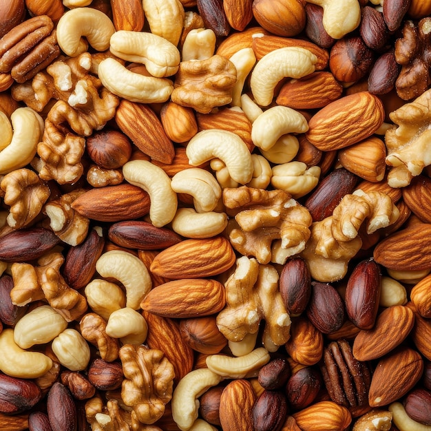 mixed nuts assortment background top view filling the entire image