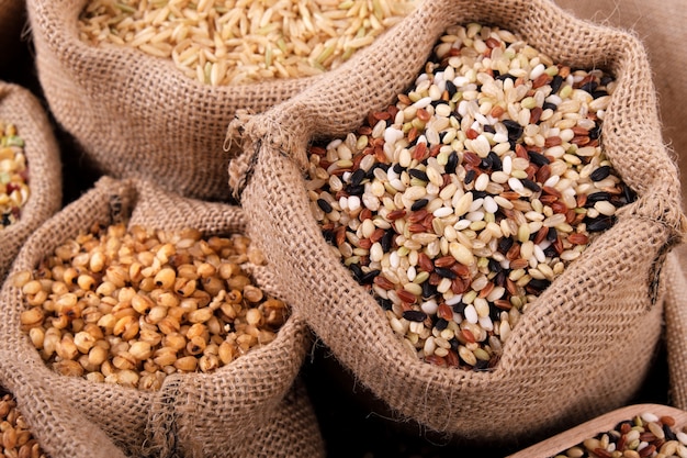 Mixed rice and various grains in sack