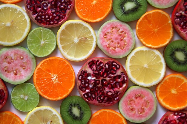 Mixed ripe and fresh fruits close up for background