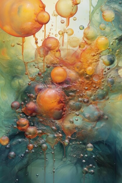 Mixture of colorful oil and water bubbles created with generative ai