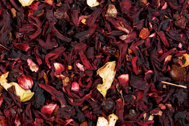 Mixture herbal floral fruit tea with petals dry berries and fru