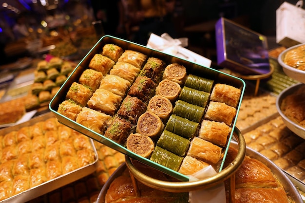 A mixture of various traditional Turkish desserts in the tasting box