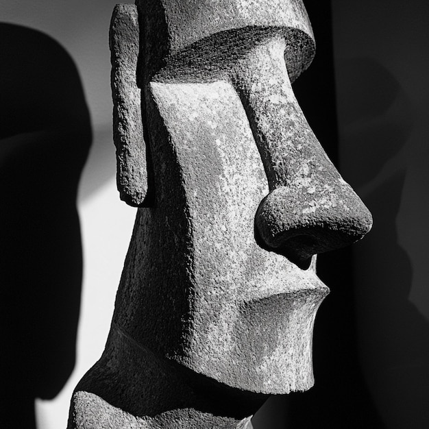 Photo moai sculptures with emotional shadows