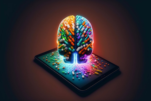 mobile addiction of human brain, that effects to mental health and healthy lifestyle 3d render