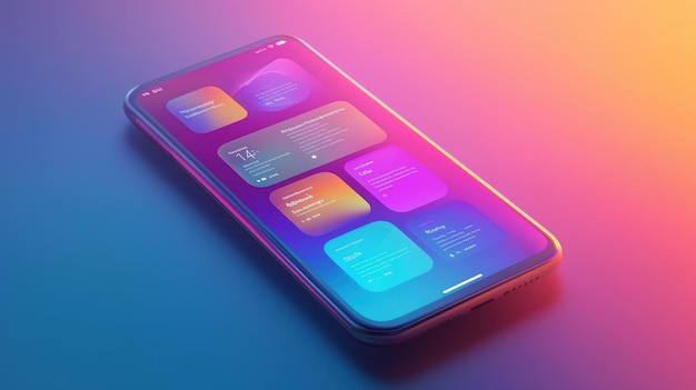 Photo a mobile app mockup with glassmorphism design showcasing vibrant colors and modern interface