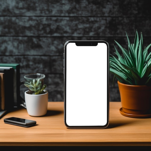 Mobile mockup on table with books