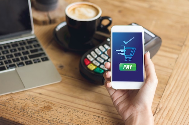 Mobile Payment with NFC technology on Smartphone shopping online