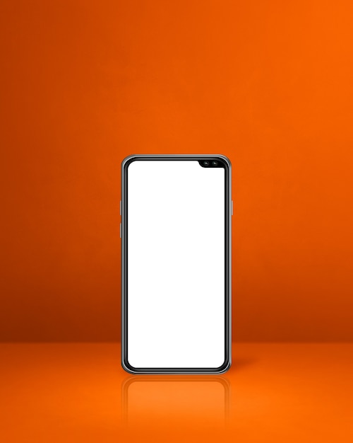 Mobile phone on orange office desk background. 3D Illustration