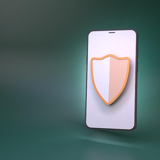 Mobile phone and protection shield 3d rendering illustration