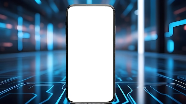 Mobile phone screen mockup Blank smartphone display mock up Futuristic neon background