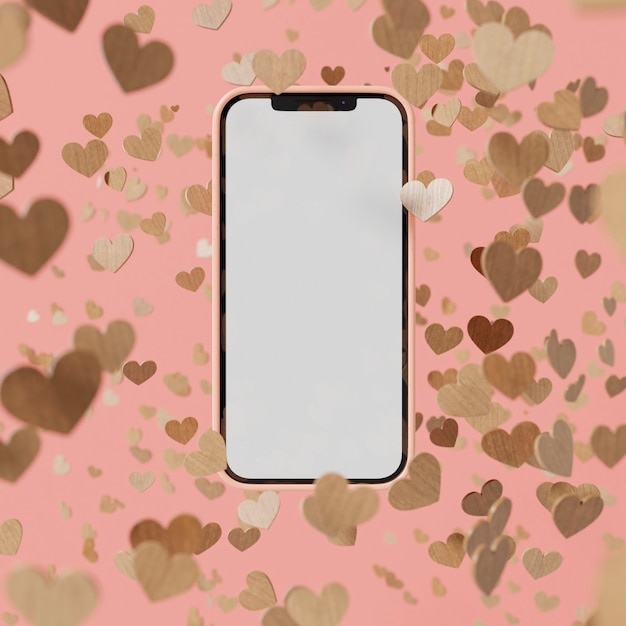 mobile phone screen wooden hearts