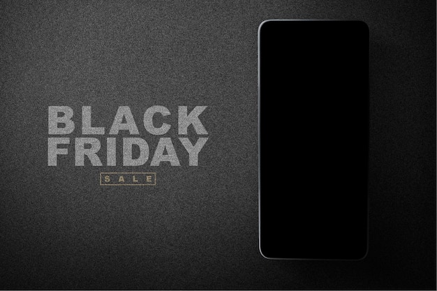 Mobile phone with a black screen and Black Friday sale text