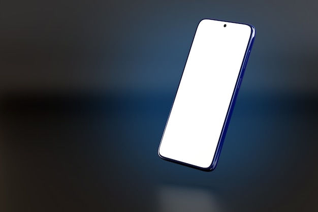 Mobile phone with blank screen on dark background.