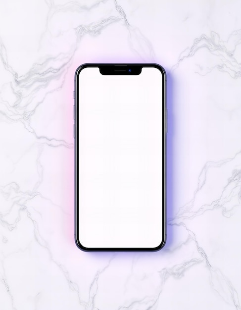 Mobile phone with a blank screen isolated on a marble background