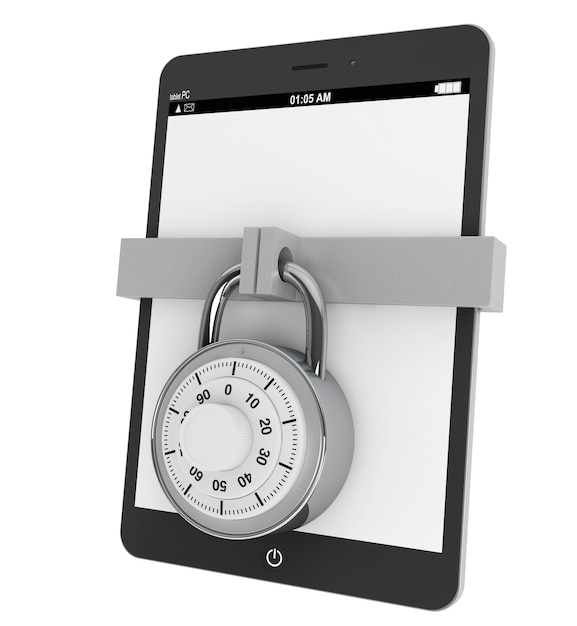 Mobile Security concept. Tablet PC with Lock on a white background