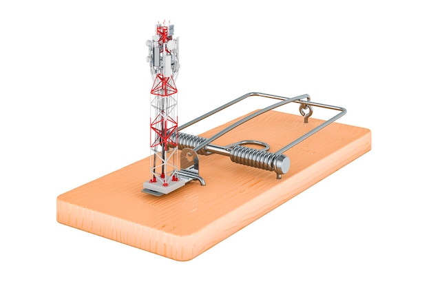 Mobile tower inside mousetrap 3D rendering