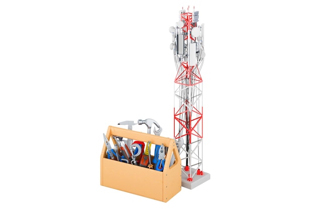 Mobile tower with toolbox Service and repair concept 3D rendering