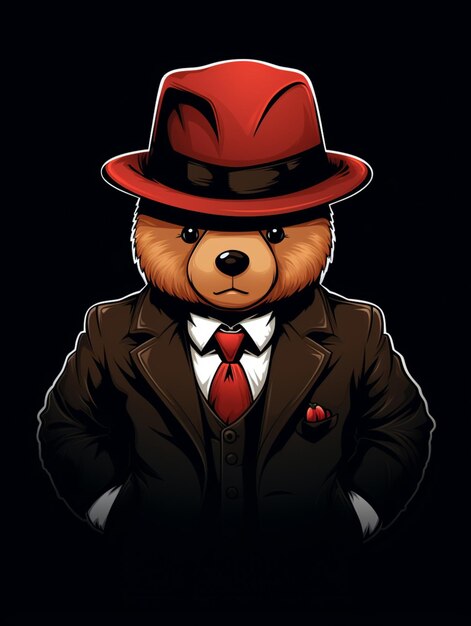 Photo mobster cute bear with hat print design