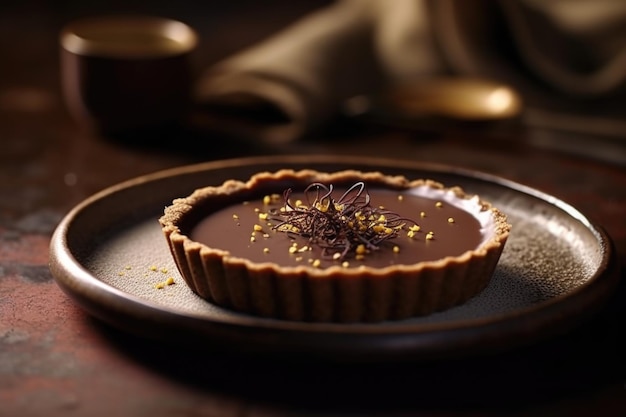 mocha fudge tart in the style of glazed earthenware