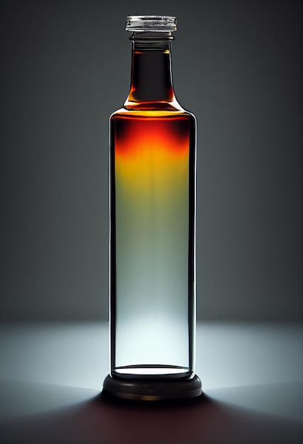 Mock up amber bottleBlank space for your trademark and textcinematic studio lightsEssential oil for care of women39s skin on white background in rays of sunlight Space for copying glare on object