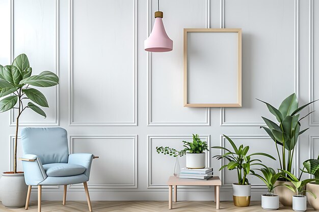 Mock up blank poster beautiful interior living room with decoration generative AI