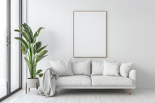 Mock up blank poster beautiful interior living room with decoration generative AI