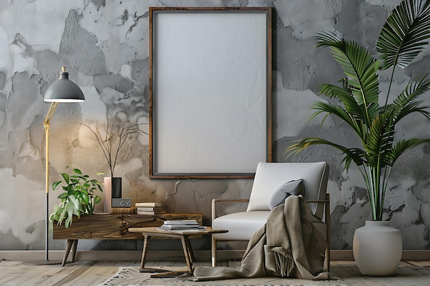 Mock up blank poster beautiful interior living room with decoration generative AI