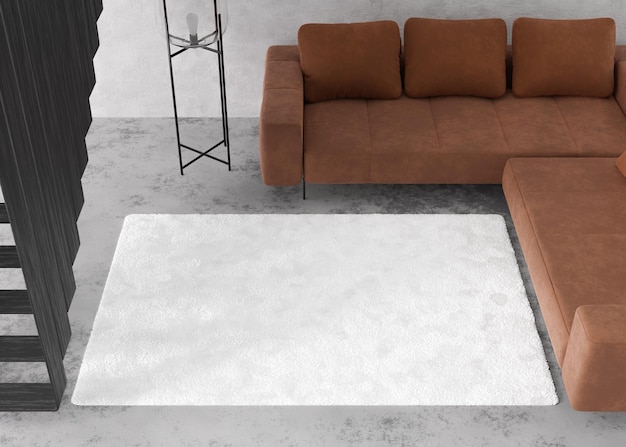 Photo mock up for carpet interior in minimalist contemporary style top view space for your carpet or rug design modern template 3d rendering