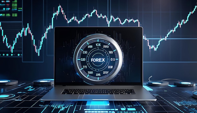 Mock up computers and smart devices on forex chart background 3d illustration rendering