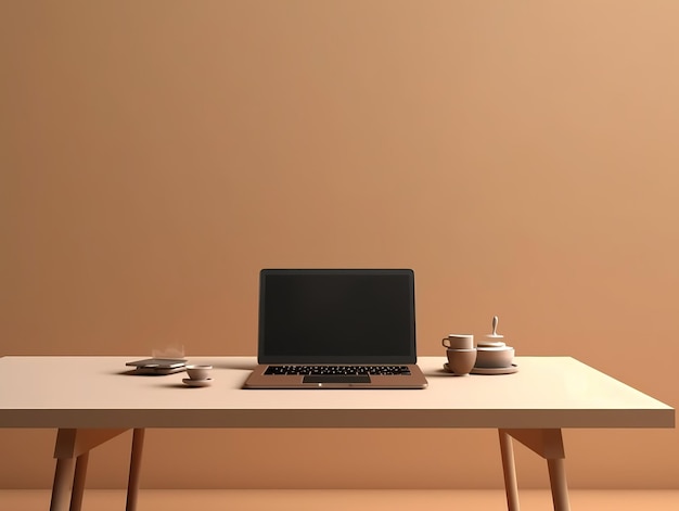 Mock up design of laptop device on shelf and healthy work space for banner