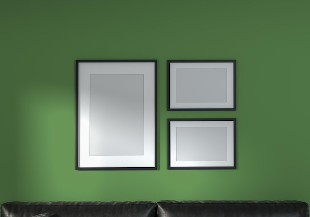 Mock up frames close up in home interior green ecological background