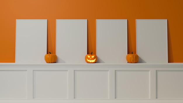 Mock-up frames and halloween decorations decorated on the table,