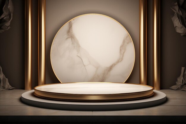 Photo mock up luxury podium display for product with marble and gold elements