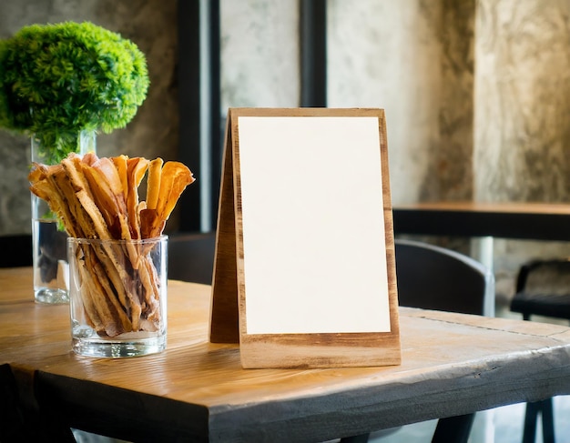 mock up menu poster on the table in cafe restaurant