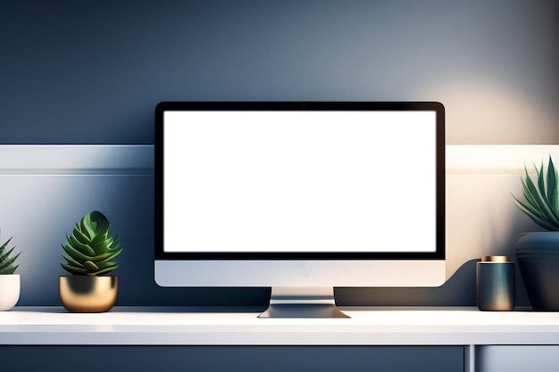 Mock up of modern laptop with white empty screen on white background stock photo