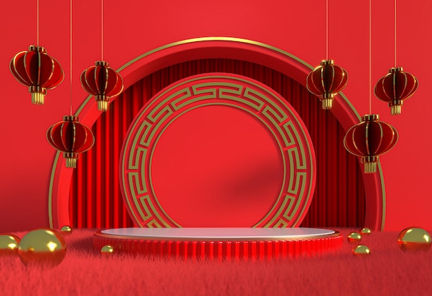 Mock up podium for product presentation Chinese new year, Chinese Festivals. 3d rendering