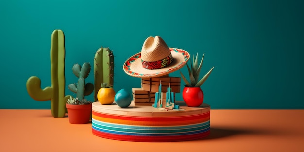 Mock up podium with Cinco de Mayo background Generative Ai Copy Space