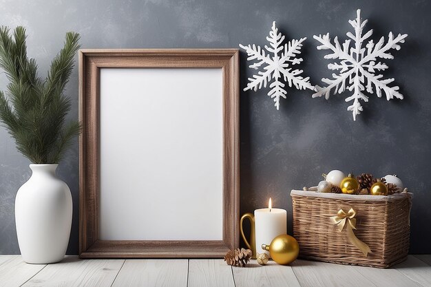 Photo mock up poster frame christmas winter decoration