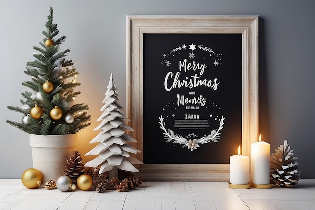 Photo mock up poster frame christmas winter decoration