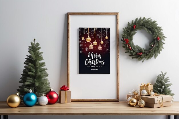 Photo mock up poster frame christmas winter decoration