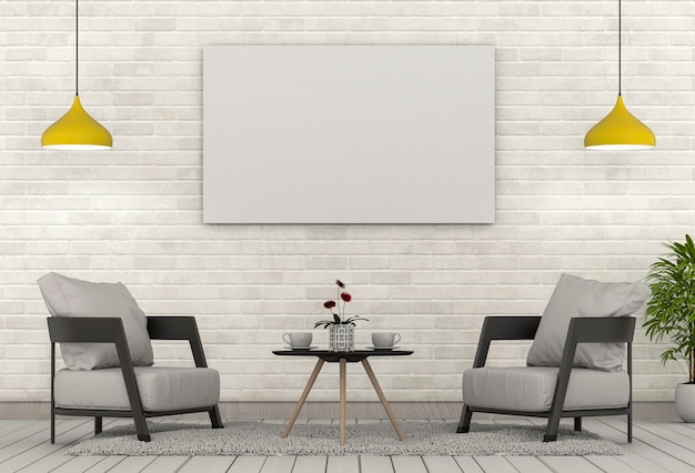 mock up poster frame in hipster interior modern living room background