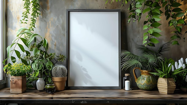 Photo mock up poster frame in interior background