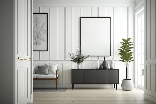 Mock up poster frame in modern interior background AI Generation