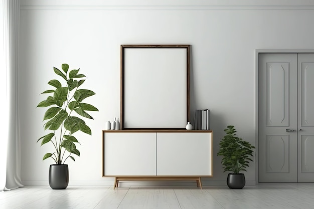 Mock up poster frame in modern interior background living room Scandinavian style Ai generative