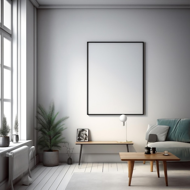 mock up poster frame in modern interior background living room Scandinavian style