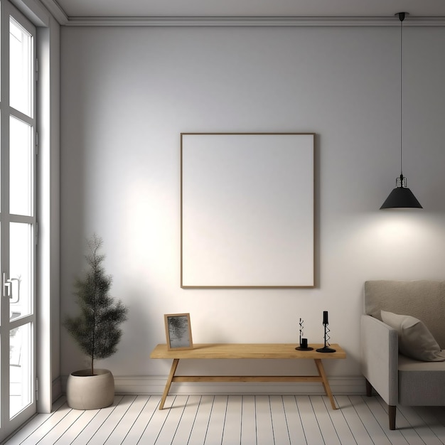 mock up poster frame in modern interior background living room Scandinavian style