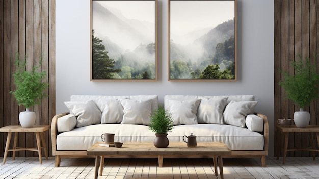 Mock up poster frame in modern interior living room Scandinavian style