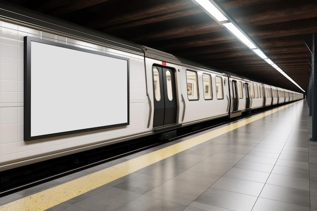 Mock up Poster media template Ads display in NYC Train Subway Station AI generated