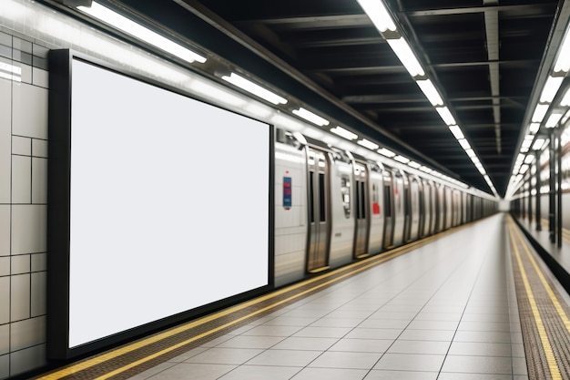 Mock up Poster media template Ads display in NYC Train Subway Station AI generated