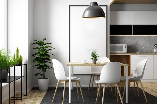 A mock up of a poster showing a dining area Modern living room design